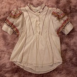 Sundance embroidered short sleeve blouse tee size small
